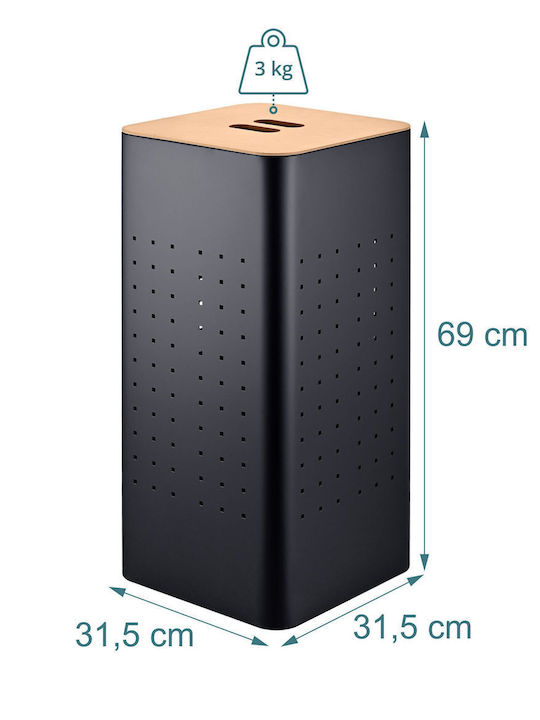 Relaxdays Metal Laundry Basket 70 L with Lid 31.5x31.5x69cm Black