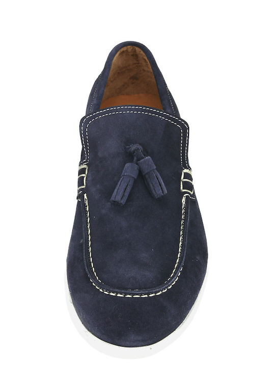 Loafers Mocasini Bărbați Din Catifea În Culoare Albastră