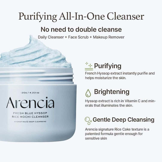 Arencia Fresh Blue Hyssop Rice Mochi Gesichtsreinigungscreme Für Kontrolle Der Fettigkeit & Aufhellung 120 g