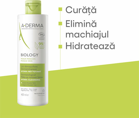 A-Derma Biology Loțiune Demachiantă pentru Față cu Acțiune Hidratantă 400ml