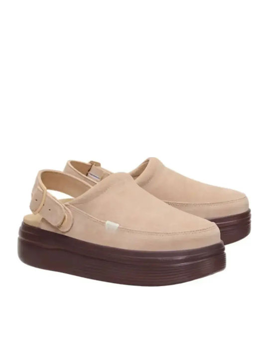 Leather Winter Women's Slippers Beige