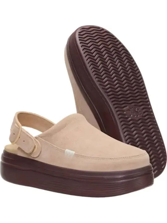 Leather Winter Women's Slippers Beige