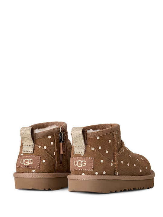 Classic Ultra Mini Ghete pentru Copii din Suede cu Fermoar Maro
