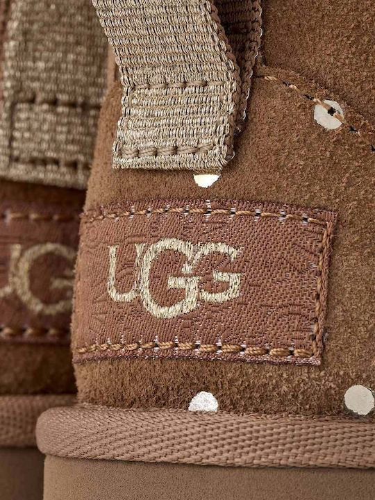 Classic Ultra Mini Ghete pentru Copii din Suede cu Fermoar Maro