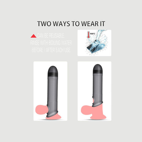Elastische Penisverlängerung aus Silikon mit Rippen Flexible Ribbed Silicone Penis Sleeve 15,6 cm Schwarz