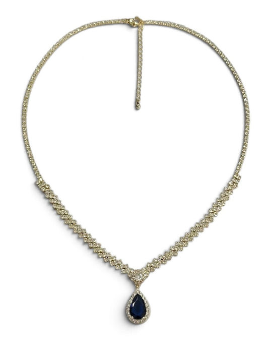 Prime Steel Halskette aus vergoldetem Stahl mit blauen Zirkonia Prime Steel Halskette aus vergoldetem Stahl mit blauen Zirkonia