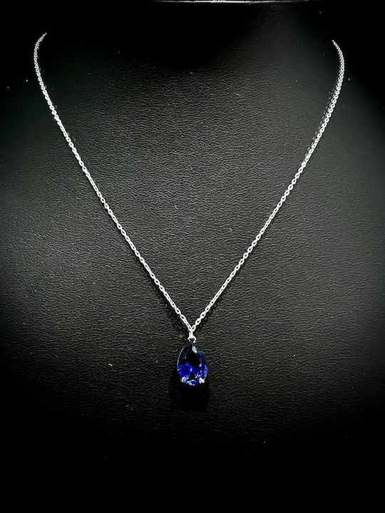 Colier din Aur Alb 14K cu Zircon Albastru Colier din Aur Alb 14K cu Zircon Albastru