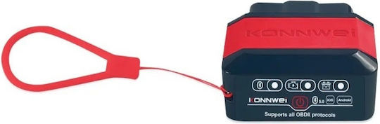 Konnwei Kw905 Auto Diagnosis Obd2 Bluetooth 5.0 On-off Button Compatible Android Ios Elm 327 Obdii Red