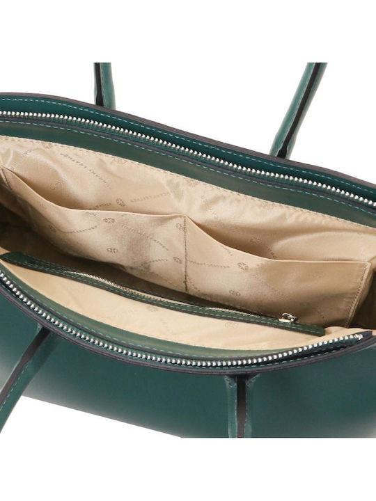 Petrolblaue Damen-Schultertasche aus Leder