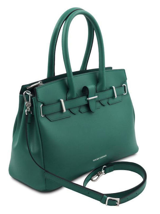 Petrolblaue Damen-Schultertasche aus Leder