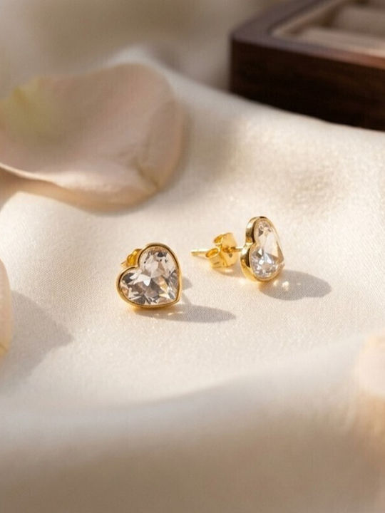 Sk3571 Ασημένια Επιχρυσωμένα Σκουλαρίκια 925° «sparkling Heart» Με Πέτρα Zircon Grekas Jewelry