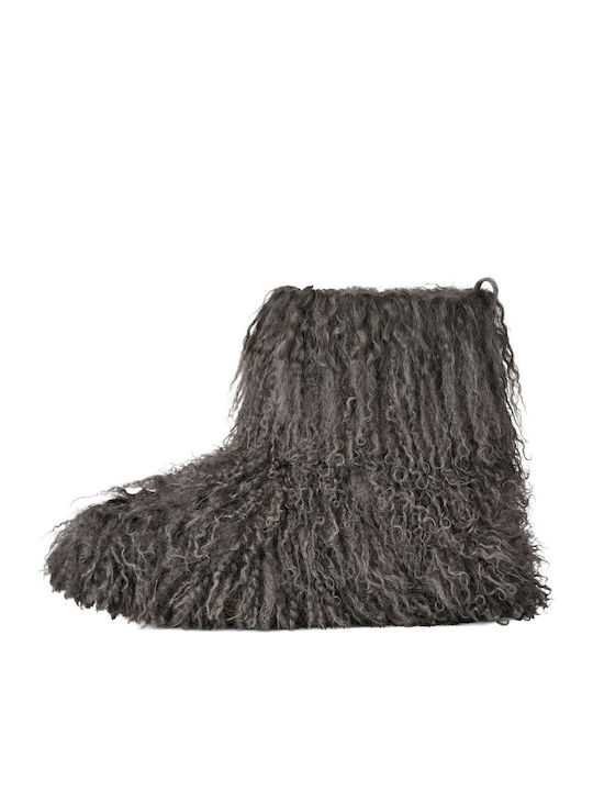 Classic Short Fluff Momma Leder Damen Stiefeletten Grau