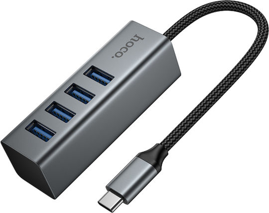 Hoco HB1C 4-Port USB 3.0 Hub with USB-C Connection Grey