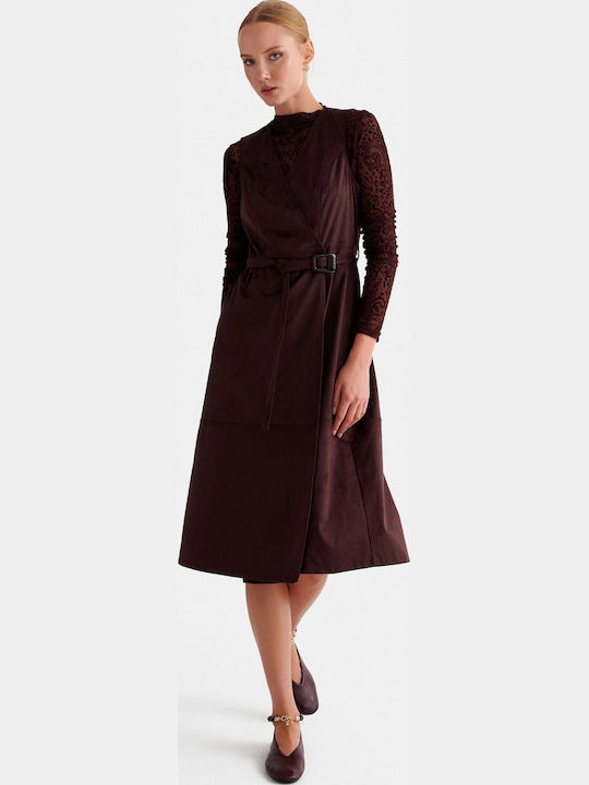 Midi Φόρεμα Κρουαζέ Plum