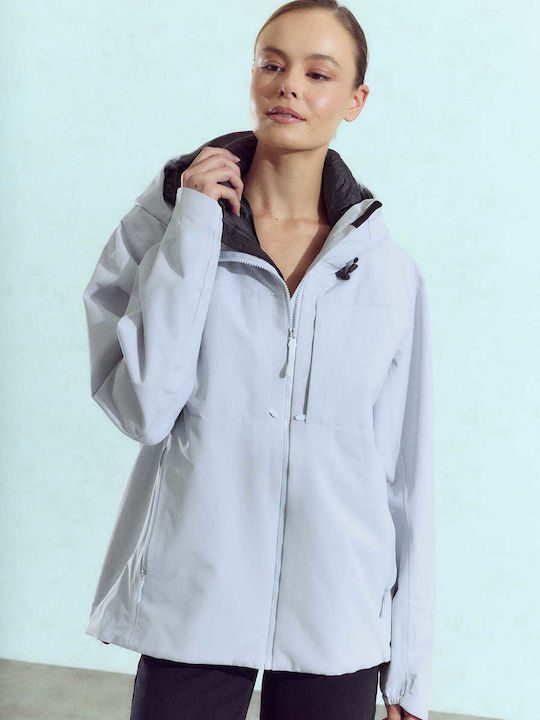 Women's Jacket with Removable Inner Vest Loose Fit Light Grey