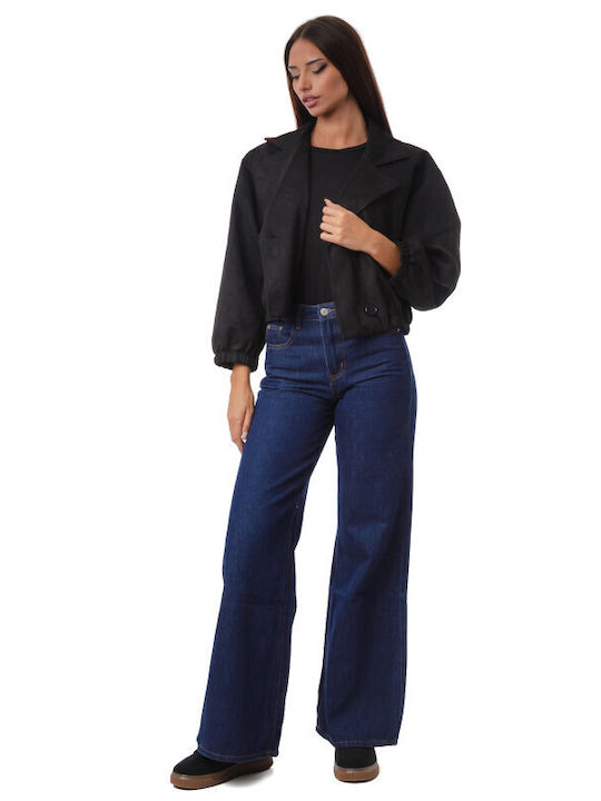 Crop-Wildleder Damenjacke für den Winter Schwarz