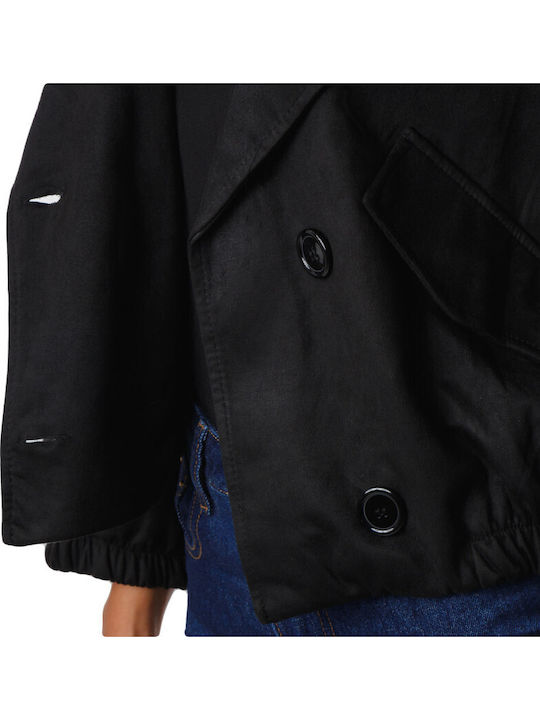 Crop-Wildleder Damenjacke für den Winter Schwarz