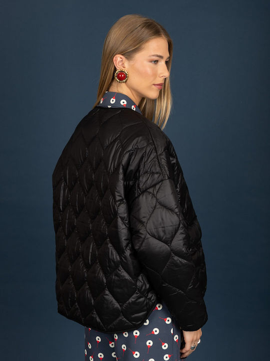 Scurtă Geacă Puffer de Iarnă pentru Femei Neagră