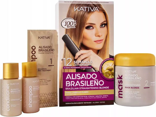 Professional Straightening Light Hair Keratin-Glättungsbehandlungsset mit Shampoo & Maske 4 Stück