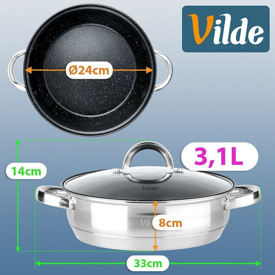 Vilde Inoxcellent Bratpfanne aus Edelstahl mit Deckel 24 cm