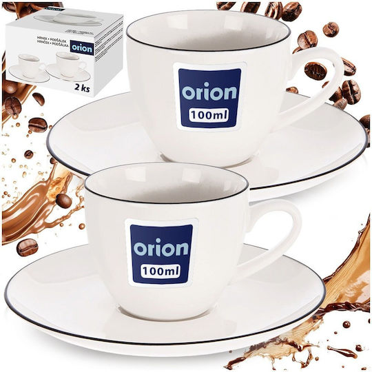 Orion Комплект Бели Порцеланови Чаши за Кафе 100 ml 2 бр