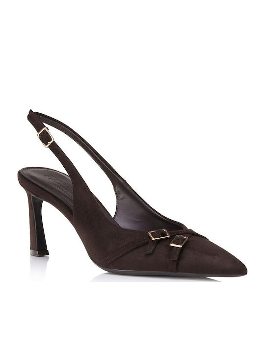 Spitze Pumps aus braunem Wildleder