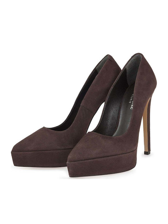 Suede Brown High Heel Pumps