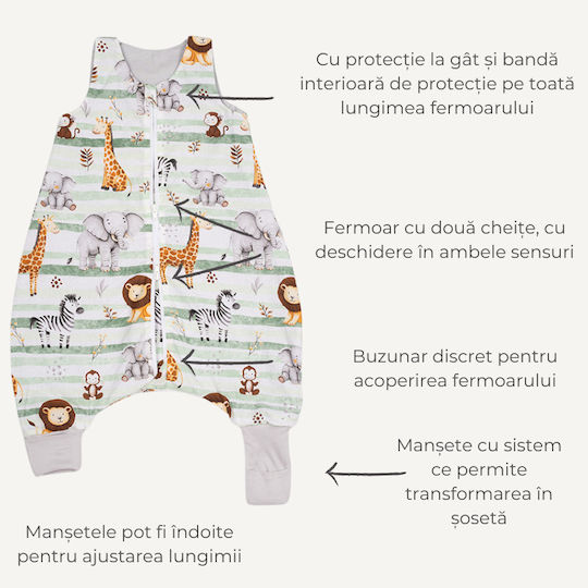 Kidizi Sac de Dormit de Primăvară cu Picioare 1 Tog Verde