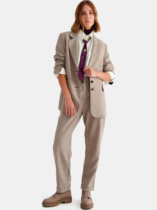 Pantaloni Dama Din Material Maro
