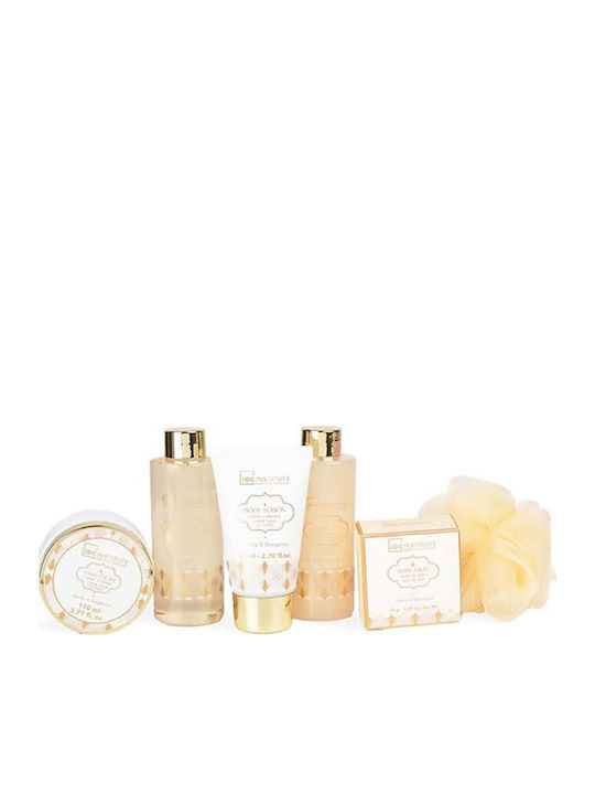 IDC Institute Scented Bath Gold Metallic Skin Care Set for Body Cleansing Vanilla & Sandalwood 7 Pcs