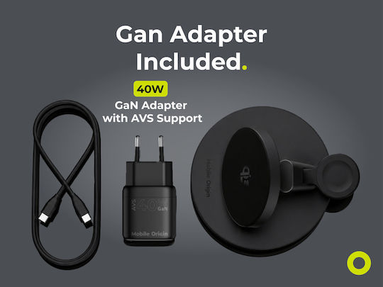 Mobile Origin Încărcător Wireless Qi2 GaN și Cablu USB-C 25W Negru (MO-PWSTQ22-BLK)