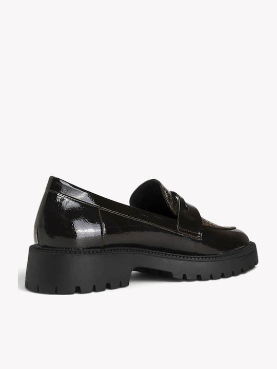 Loafers Maro din Lac cu Imprimeu Snake și Talpă Crenelată