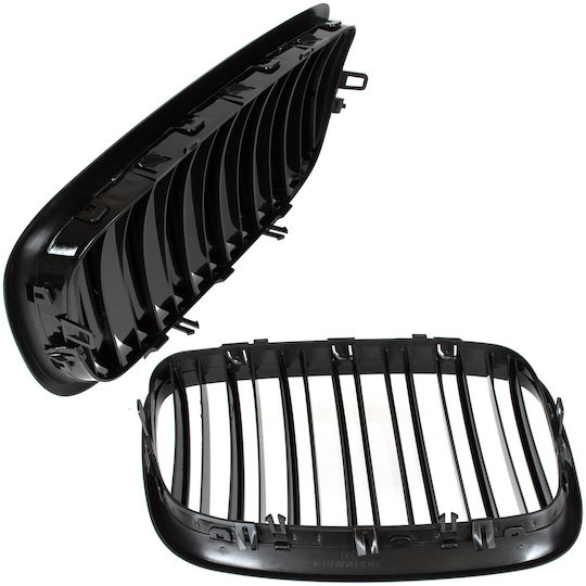 Bmw X5 E70 06-13 Grilles Between Headlights Kidneys Left + Right Set Black Glossy Double Bar