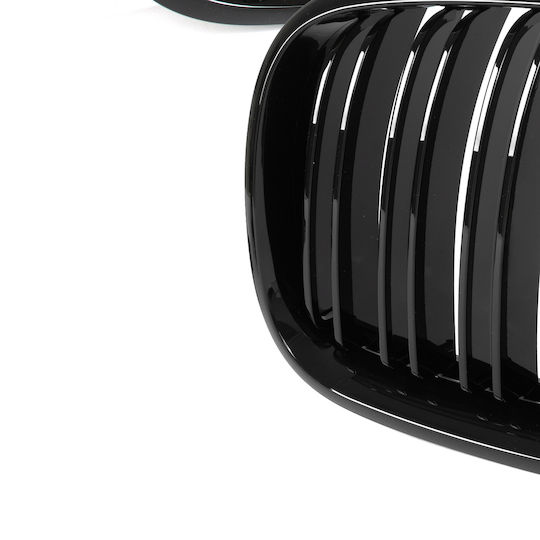 Grile Între Faruri Tip Rinichi BMW X5 E70 06-13 Set Stânga + Dreapta Negru Lucios Cu Două Bare