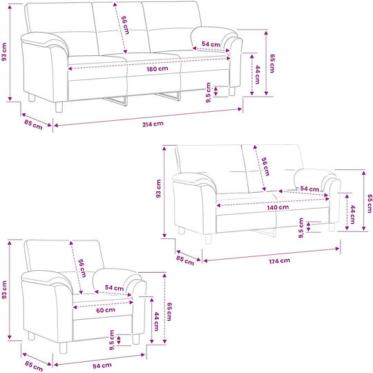 Set de Mobilier pentru Living Canapea cu 3 Locuri & Canapea cu 2 Locuri & Fotoliu