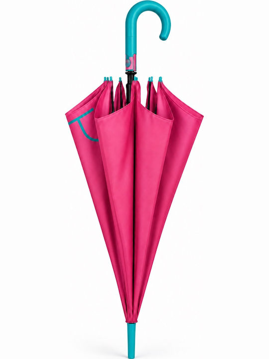 Windproof Automatic  Umbrella with Walking Stick Pink