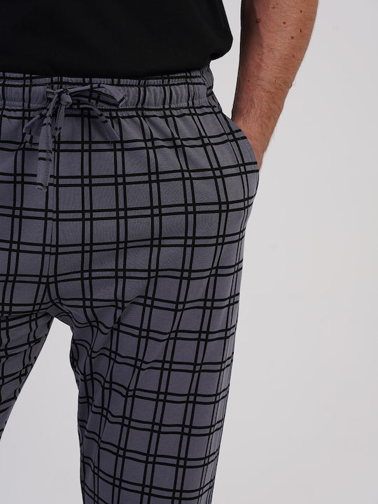 Vienetta Secret Pantaloni de Pijama Bărbătești de Iarnă în Carouri Gri Vienetta Secret Pantaloni de Pijama Bărbătești de Iarnă în Carouri Gri