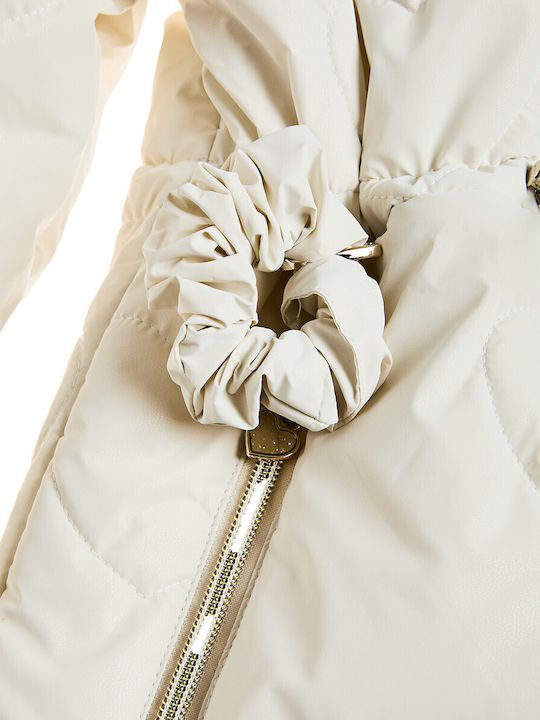 Kids’ Short Quilted Hooded Jacket Ecru