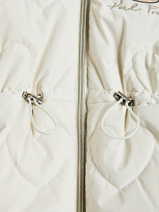 Kids’ Short Quilted Hooded Jacket Ecru