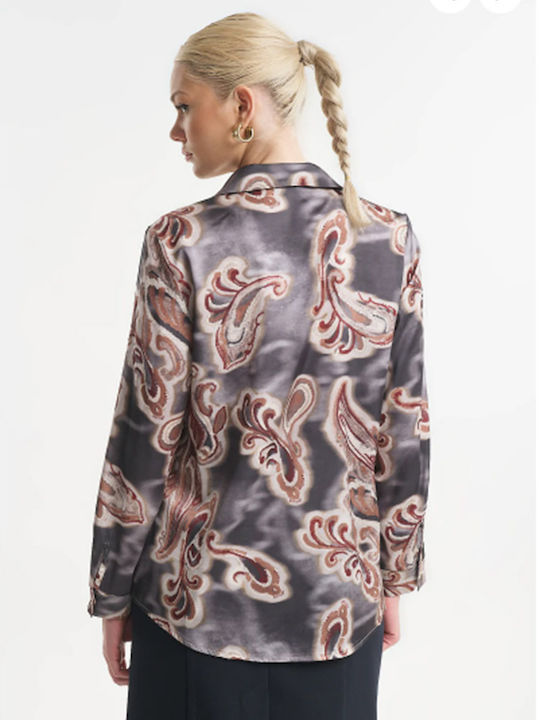 Long Sleeve Women's Satin Shirt Brown