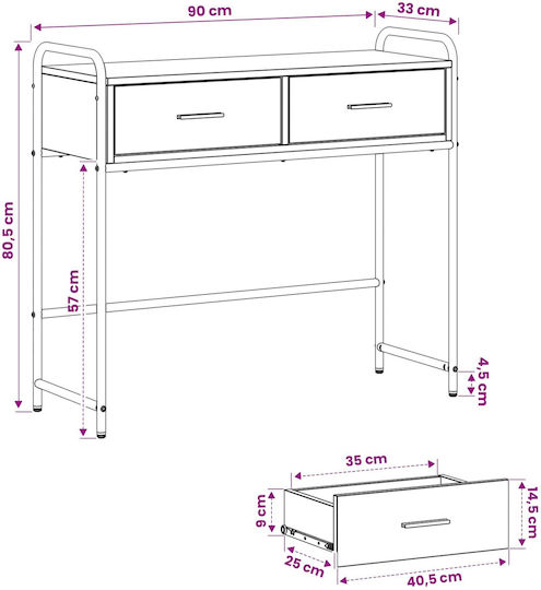 Console Table in Sonoma Oak Wood & Metal L90xW33xH80.5 cm