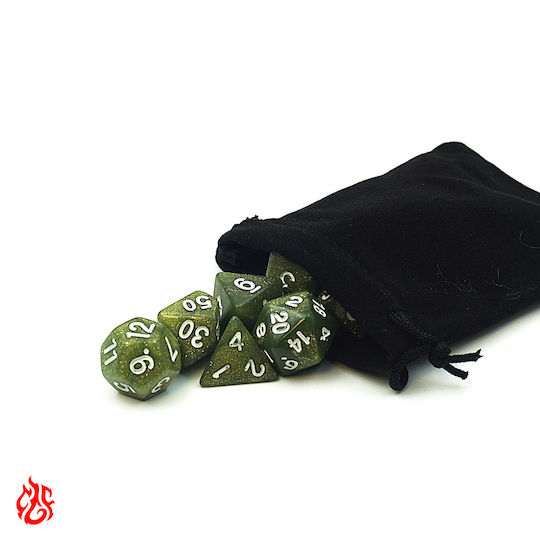 Set de Zaruri Verzi cu Strass, Săculeț Rpg Dungeons & Dragons Pathfinder Wargames
