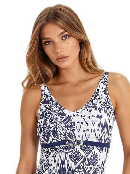 White One-Piece Swimsuit With Blue Color