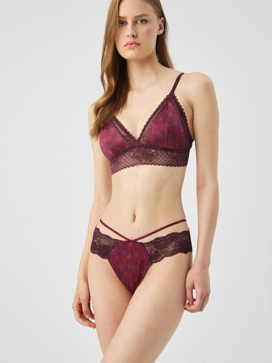 Triangle Women's Bralette with Removable Padding in a Burgundy Shade