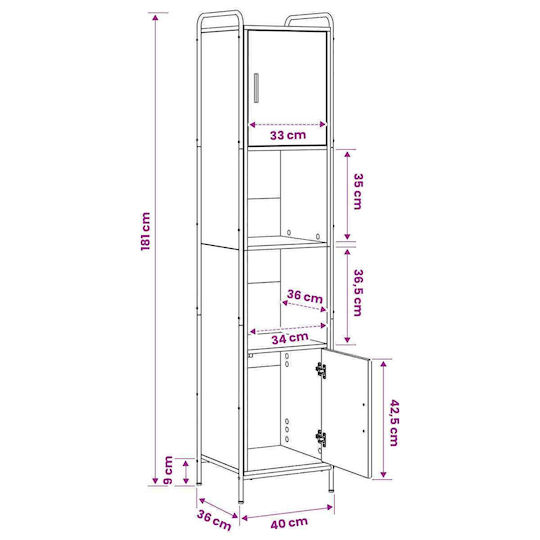 vidaXL Ντουλάπι Στήλη Μπάνιου Τοίχου Μ46xΒ36xΥ181cm Sonoma