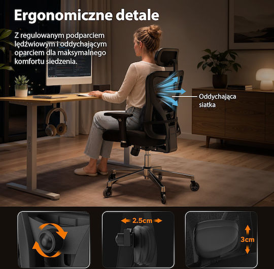 SENSE7 Scaun de Birou cu Brațe Reglabile Negre SENSE7 Scaun de Birou cu Brațe Reglabile Negre