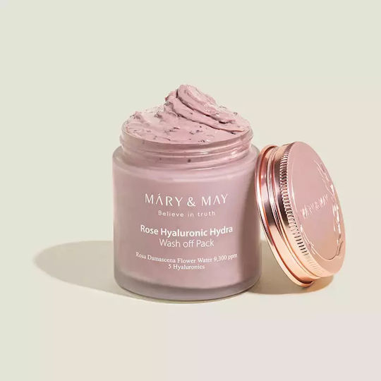 Mary&may Rose Hyaluronic Hydra Wash Off Pack 125g Μάσκα Προσώπου Έντονη Ενυδάτωση Λάμψη