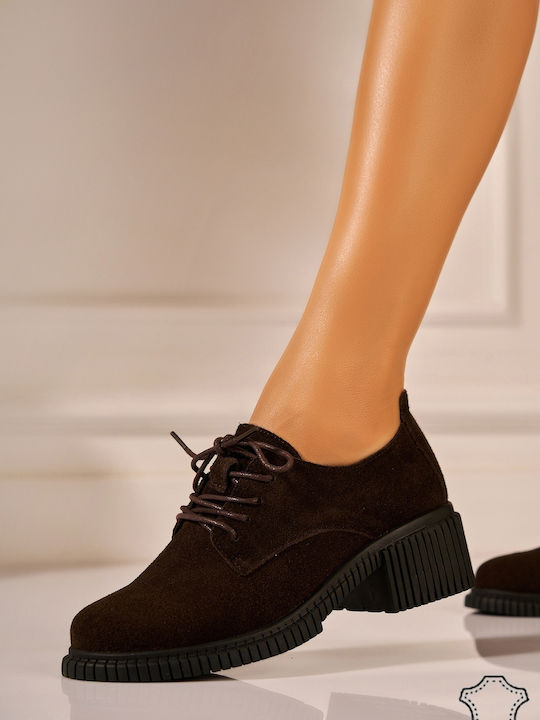Vesya2 Pantofi Oxford din piele întoarsă pentru femei de culoare maro