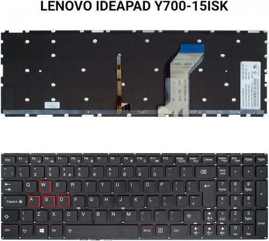 Πληκτρολόγιο Laptop για Y700-15ISK χωρίς Πλαίσιο και Διάταξη Αγγλικά (UK) σε Μαύρο χρώμα