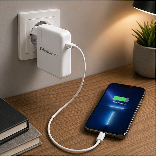 Qoltec Încărcător Universal pentru laptop USB-C de 96 W pentru Apple / Universal și cu set de mufe